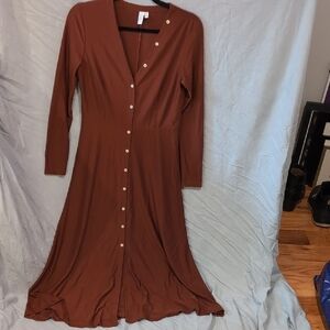 Elegant Brown Button-Down Dress